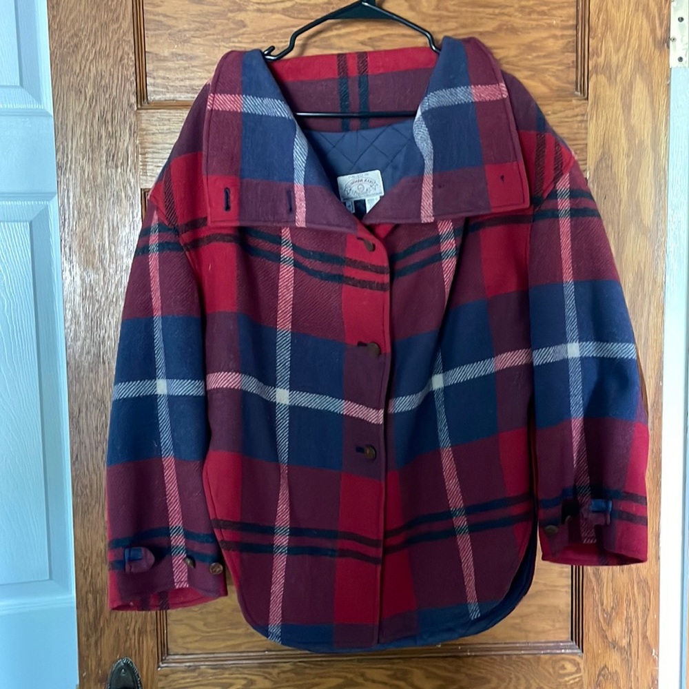 Vintage Armani Jeans plaid wool coat / jacket in red and blue